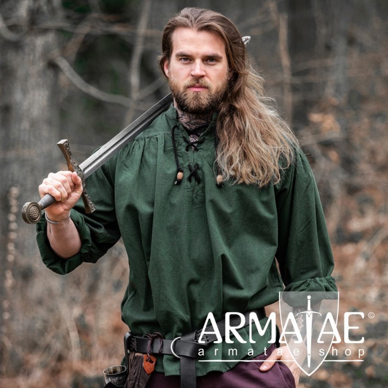 Meliertes Stehkragen Schnuerhemd Gruen von Leonardo Carbone bei Armatae.shop Meliertes Stehkragen Schnuerhemd Gruen von Leonardo Carbone bei Armatae.shop