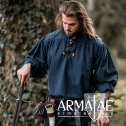 Meliertes Stehkragen-Schnuerhemd Blau von Leonardo Carbone bei Armatae.shop Meliertes Stehkragen-Schnuerhemd Blau von Leonardo Carbone bei Armatae.shop