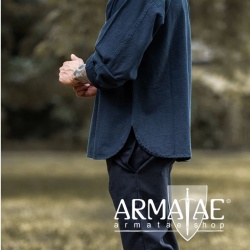Meliertes Stehkragen-Schnuerhemd Blau von Leonardo Carbone bei Armatae.shop Meliertes Stehkragen-Schnuerhemd Blau von Leonardo Carbone bei Armatae.shop