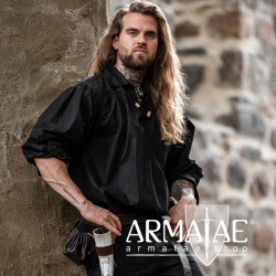 Meliertes Stehkragen Schnuerhemd Schwarz von Leonardo Carbone bei Armatae.shop Meliertes Stehkragen Schnuerhemd Schwarz von Leonardo Carbone bei Armatae.shop