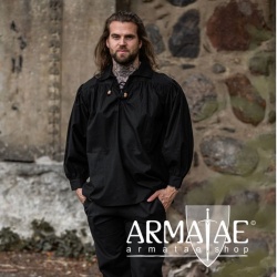 Meliertes Stehkragen Schnuerhemd Schwarz von Leonardo Carbone bei Armatae.shop Meliertes Stehkragen Schnuerhemd Schwarz von Leonardo Carbone bei Armatae.shop