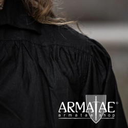 Meliertes Stehkragen Schnuerhemd Schwarz von Leonardo Carbone bei Armatae.shop Meliertes Stehkragen Schnuerhemd Schwarz von Leonardo Carbone bei Armatae.shop