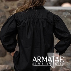 Meliertes Stehkragen Schnuerhemd Schwarz von Leonardo Carbone bei Armatae.shop Meliertes Stehkragen Schnuerhemd Schwarz von Leonardo Carbone bei Armatae.shop