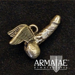 Phallus erigierter Penis mit Flügel Bronze versilbert Replik Rom 1. Jahrhundert