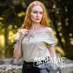 Leonardo Carbone Mittelalter Kurzarmbluse OTILIA Hanffarben 2101h bei Armatae.shop