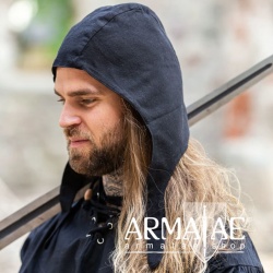 Leonardo Carbone Mittelalter Haube in Leinenoptik Schwarz CP-42s auf https://armatae.shop