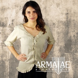 Leonardo Carbone Kurzarm-Rüschenbluse BEA Hanffarben 2038h bei Armatae.shop