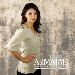 Leonardo Carbone Kurzarm-Rüschenbluse BEA Hanffarben 2038h bei Armatae.shop Leonardo Carbone Kurzarm-Rüschenbluse BEA Hanffarben 2038h bei Armatae.shop