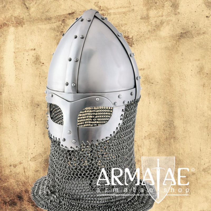 Schaukampftauglicher, vendelzeitlicher Spangenhelm mit Kettenbrünne von Ulfberth auf https://armatae.shop Schaukampftauglicher, vendelzeitlicher Spangenhelm mit Kettenbrünne von Ulfberth auf https://armatae.shop