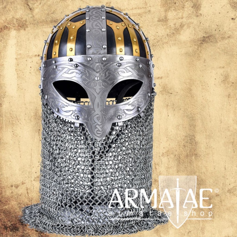 Wikinger Brillenhelm, Spangenhelm mit Brünne auf https://armatae.shop Wikinger Brillenhelm, Spangenhelm mit Brünne auf https://armatae.shop