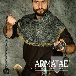 Meteorhammer mit 198 cm Kette und zwei 5,5 cm großen Stahlkugeln, Handarbeit auf https://armatae.shop