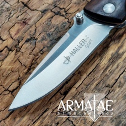 Taschenmesser mit Ebenholz-Griffschalen, 440er-Stahl-Klinge, Liner-Lock-Arretierung und Leder-Stecketui mit Gürtelschlaufe Taschenmesser mit Ebenholz-Griffschalen, 440er-Stahl-Klinge, Liner-Lock-Arretierung und Leder-Stecketui mit Gürtelschlaufe
