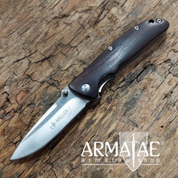 Taschenmesser mit Ebenholz-Griffschalen, 440er-Stahl-Klinge, Liner-Lock-Arretierung und Leder-Stecketui mit Gürtelschlaufe