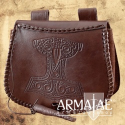 Gürteltasche mit Thorshammer-Prägung, Leder, Braun auf https://armatae.shop