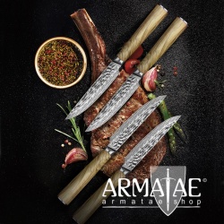 Damast Steakmesser mit Eichenbretter auf https://armatae.shop Damast Steakmesser mit Eichenbretter auf https://armatae.shop