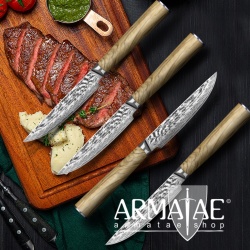 Damast Steakmesser mit Eichenbretter auf https://armatae.shop Damast Steakmesser mit Eichenbretter auf https://armatae.shop