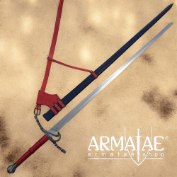 Meisterschmiedeschwert antik inkl. blauer Scheide, roten Halter und roten Gürtel auf https://armatae.shop Meisterschmiedeschwert antik inkl. blauer Scheide, roten Halter und roten Gürtel auf https://armatae.shop