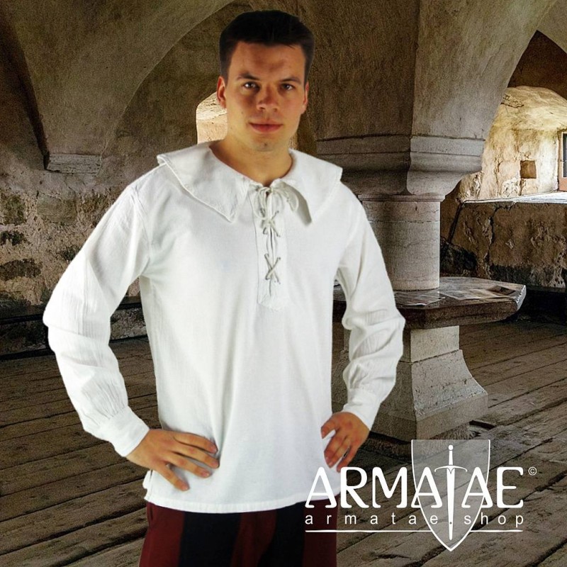 Rundkragenschnuerhemd der Renaissance Athos 2057 Weiß von Leonardo Carbone bei Armatae.shop